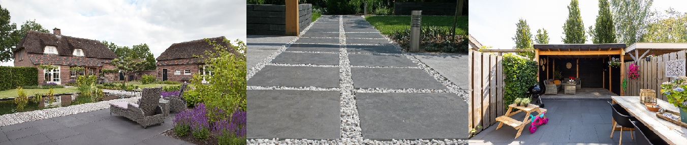 Antraciete tuintegels van 60x60 cm passen bij iedere tuinstijl.