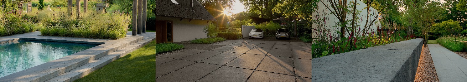 Schellevis zwembadranden, grootformaat tegels en zitelementen