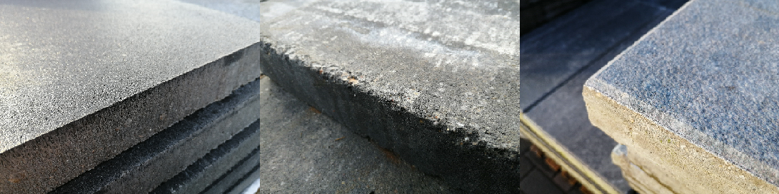 betontegels strak, getrommeld of met een facetrand