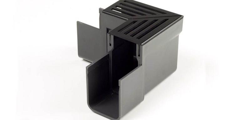 ACO Slimline hoekstuk met zwart aluminium designrooster