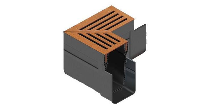 ACO Slimline hoekstuk met cortenstaal rooster